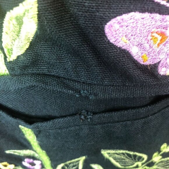 Quacker Factory Womens Black Jacket SZ 1X Embroidered Floral Butterflies *FLAWS* - Picture 5 of 16